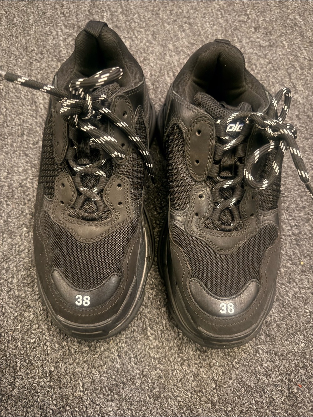 Balenciaga Black Chunky Women's Sneakers with White-Patterned Laces